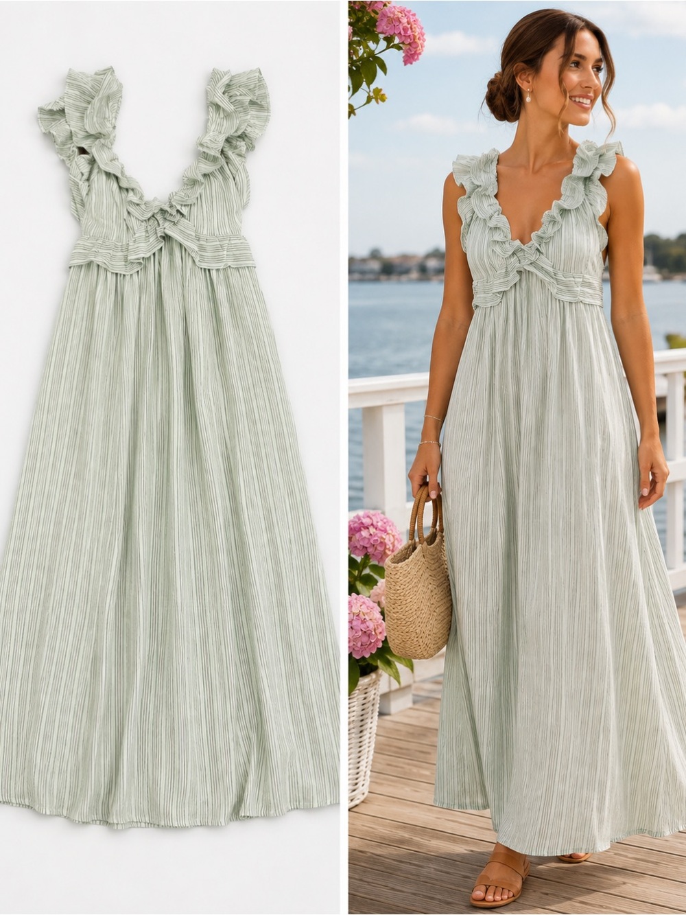 MEET ME IN SANTORINI - Green Maxi Dress, Ties in Back NWT